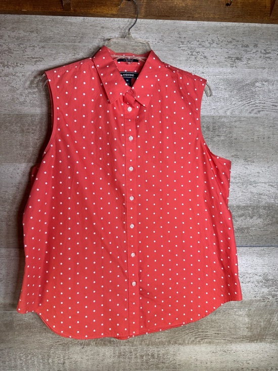 Lands' End Tops - Lands' End Sleeveless Polka Dot Button-Down Blouse - Coral/White - Size 16